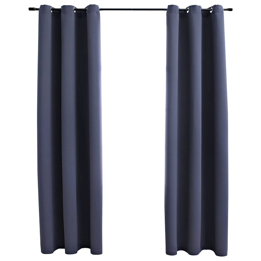 Vidaxl Blackout Curtains With Rings 2 Pcs Anthracite 37 Inch X95 Inch  Fabric