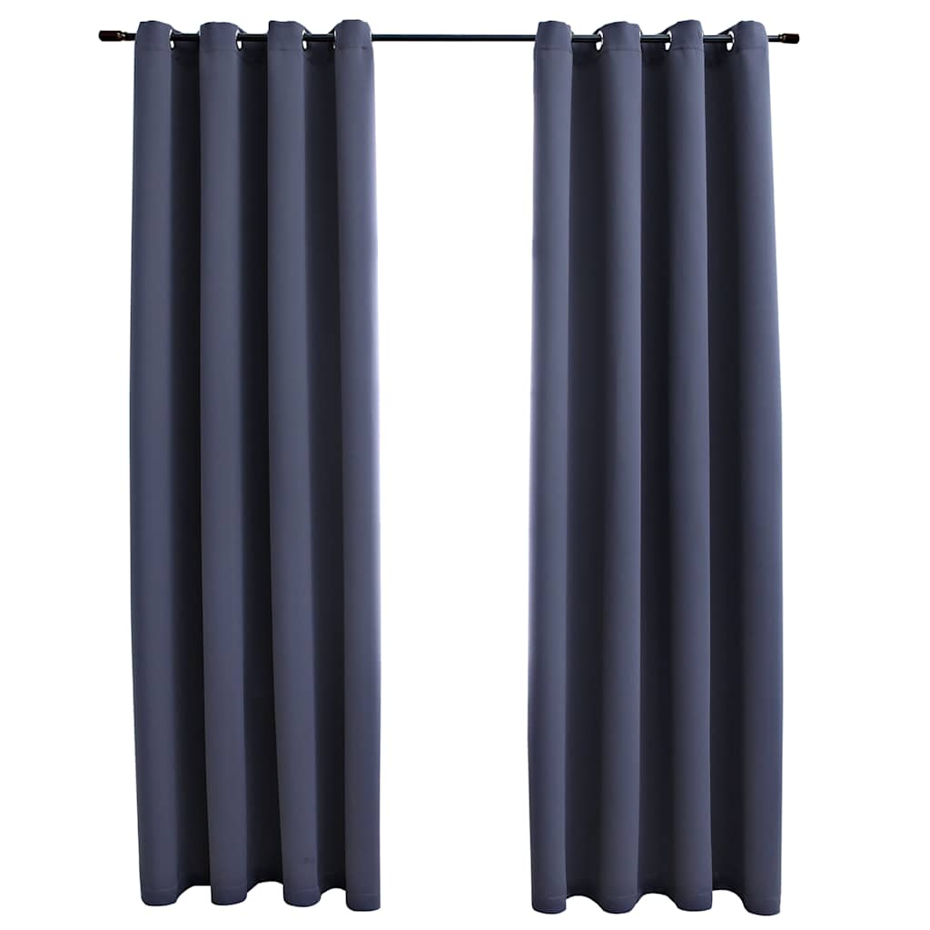 Vidaxl Blackout Curtains With Rings - Elegant, Light Blocking, Anthracite Color, 2 Pcs Set, Machine Washable, Suitable For Living Room, Bedroom, Office