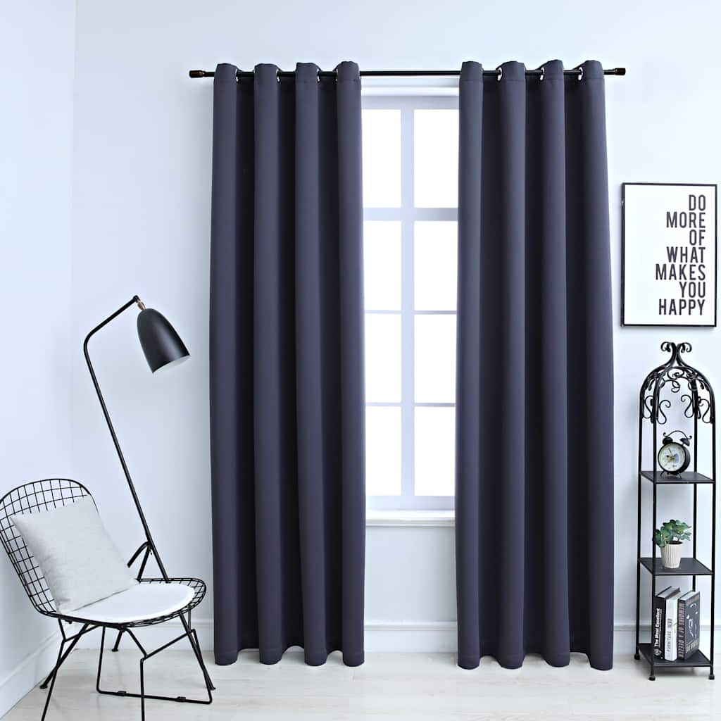 Vidaxl Blackout Curtains With Rings - Elegant, Light Blocking, Anthracite Color, 2 Pcs Set, Machine Washable, Suitable For Living Room, Bedroom, Office