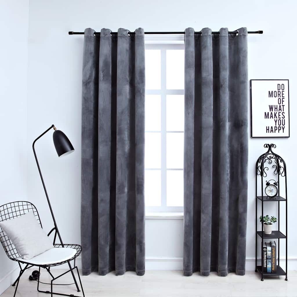 Vidaxl Blackout Velvet Curtains With Rings- Set Of 2, Machine-Washable Window Drapes | Velvet Fabric | 54&quot;X95&quot; Sized For Living Room, Bedroom, Office | Anthracite Color