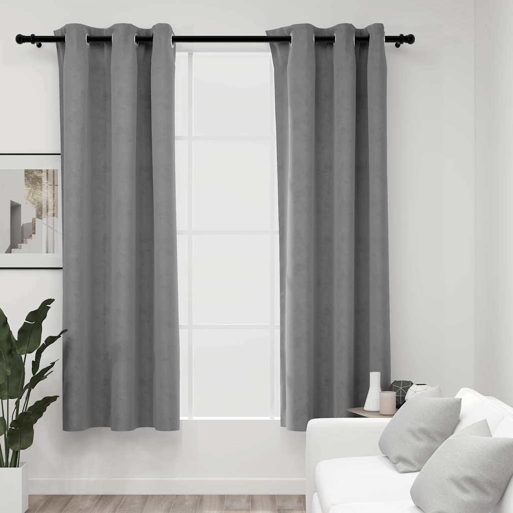 Vidaxl Blackout Velvet Curtains - Gray, 37&quot;X84&quot; - Includes Rings - Light Blocking, Privacy Enhancing, Easy Installation, Machine Washable - For Living Room, Bedroom, Office Space