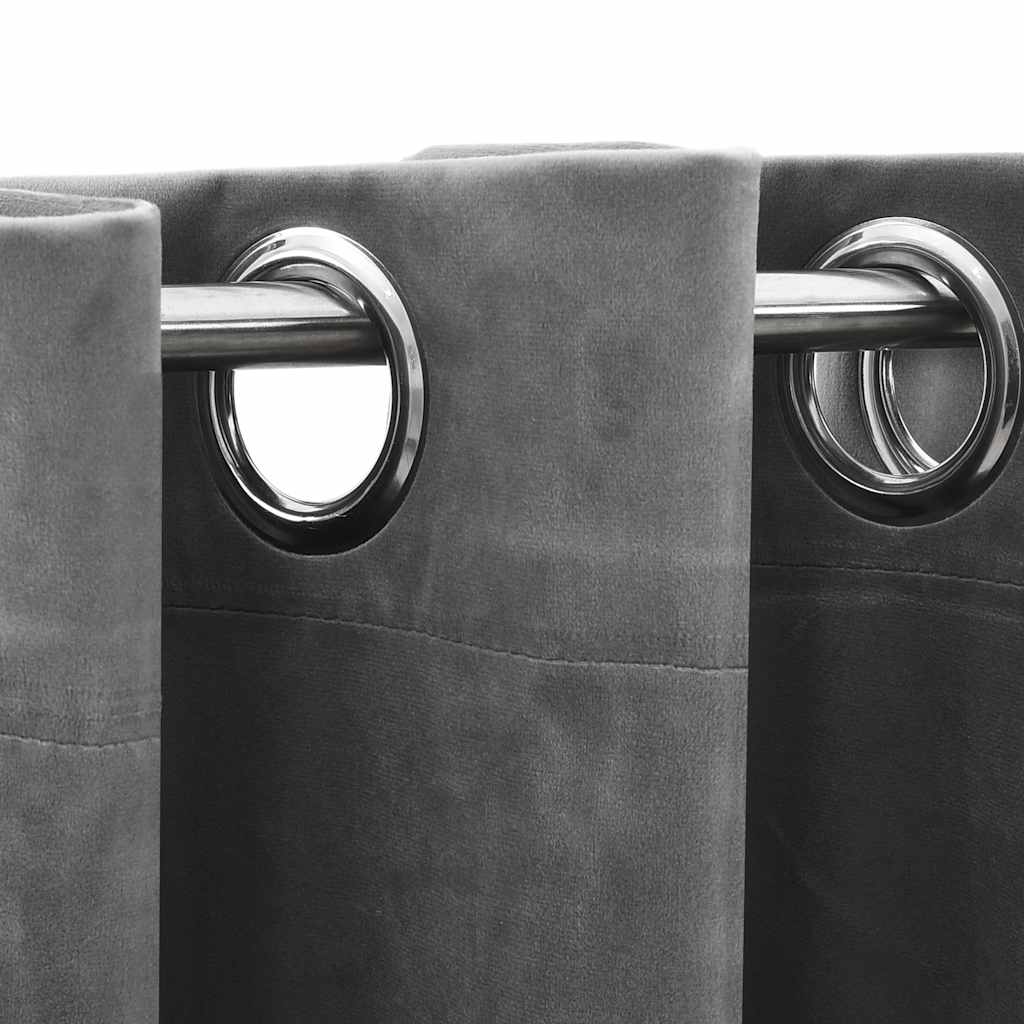 Vidaxl Blackout Curtains - Velvet 54&quot;X95&quot; - Gray With Rings - For Bedroom, Living Room And Office - Easy Installation - 2 Pcs