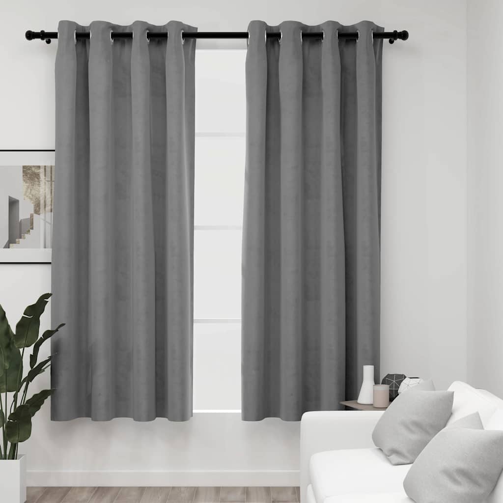Vidaxl Blackout Curtains - Velvet 54&quot;X95&quot; - Gray With Rings - For Bedroom, Living Room And Office - Easy Installation - 2 Pcs