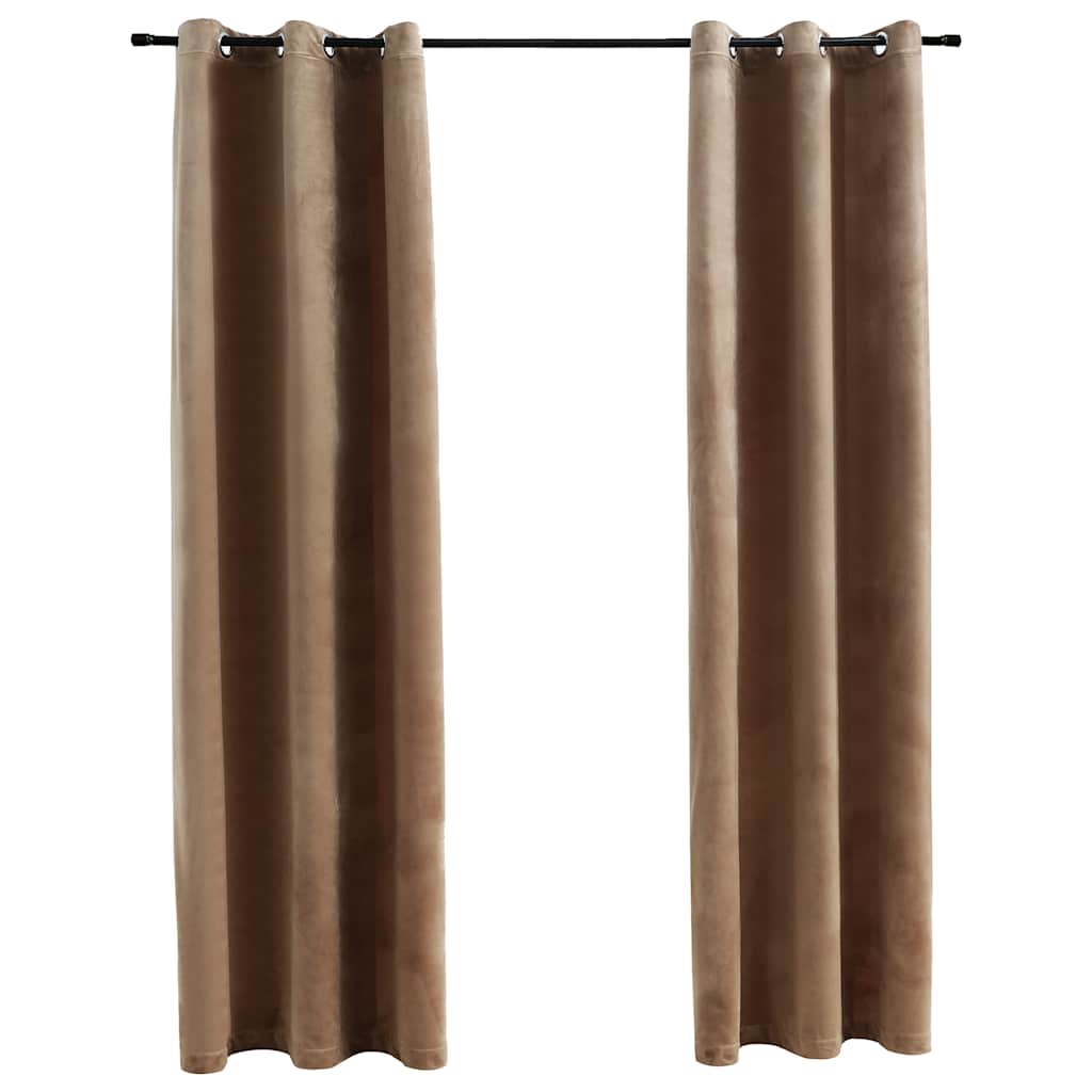 Vidaxl Velvet Blackout Curtains - Beige, 37&quot;X95&quot;, Comes With Rings, Set Of 2, Ideal For Living Room, Bedroom, Office Space