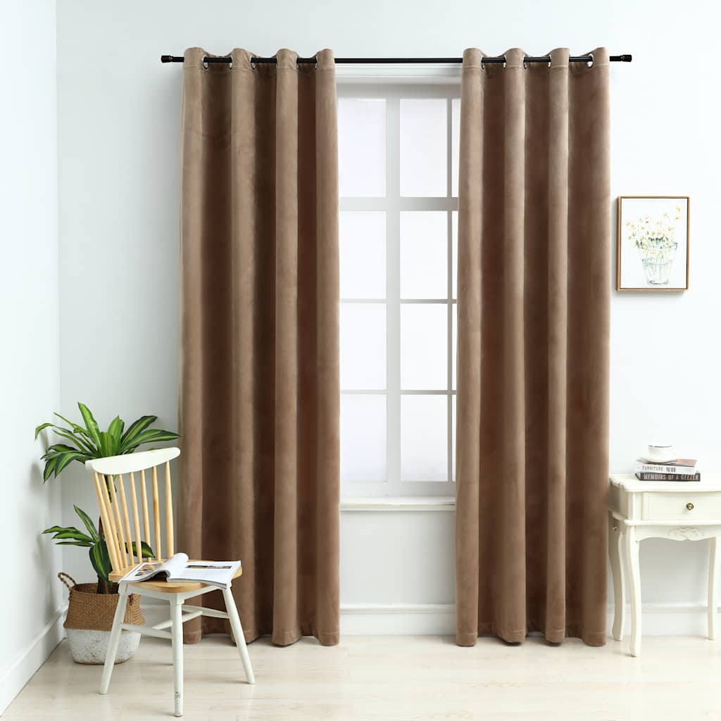 Vidaxl Blackout Curtains 2 Pcs - Beige Velvet Window Blinds With Rings - 54&quot; X 63&quot; - 85% Light Blocking, Machine Washable Drapes For Bedroom, Living Room, Office