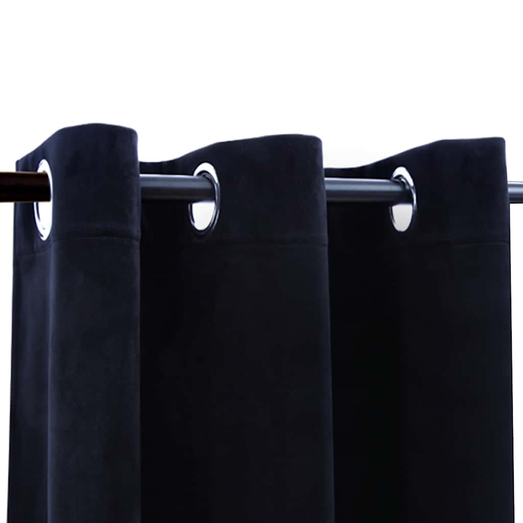 Vidaxl Velvet Blackout Curtains With Rings - Elegant 37&quot;X84&quot; Black Window Drapes - Ideal For Living Room, Bedroom, Office - Machine Washable, Light Blocking And Privacy Providing
