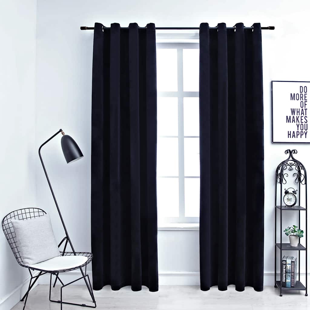 Vidaxl Blackout Curtains With Ring Set - Velvet Material, Light Blocking & Easy To Clean, Ideal For Home & Office Spaces, Black, 54&quot;X63&quot;, Set Of 2