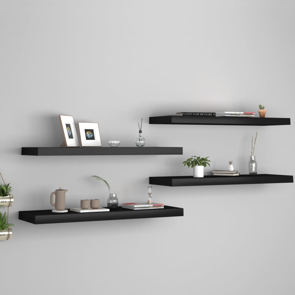 vidaXL Floating Wall Shelves 4 pcs Black 31.5''x9.3''x1.5'' MDF