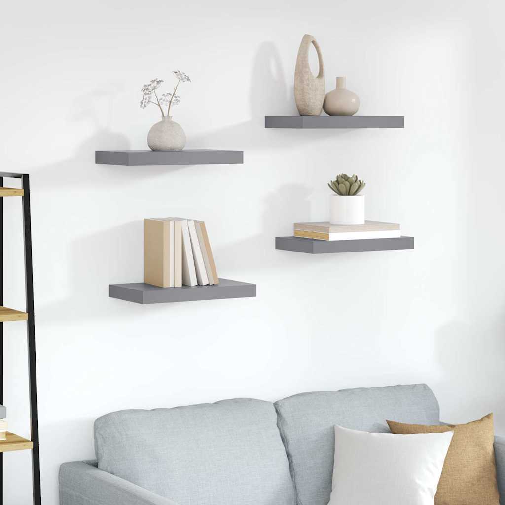 Vidaxl Floating Wall Shelves 4 Pcs Grey 40X23X3.8 Cm Mdf