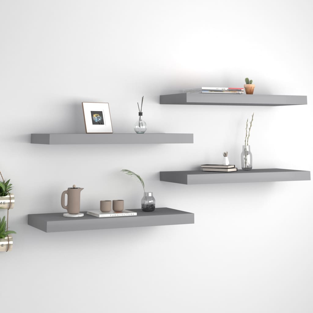vidaXL Floating Wall Shelves 4 pcs Gray 23.6''x9.3''x1.5'' MDF