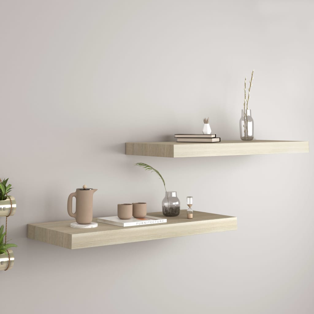 vidaXL Floating Wall Shelves 2 pcs Oak 23.6''x9.3''x1.5'' MDF