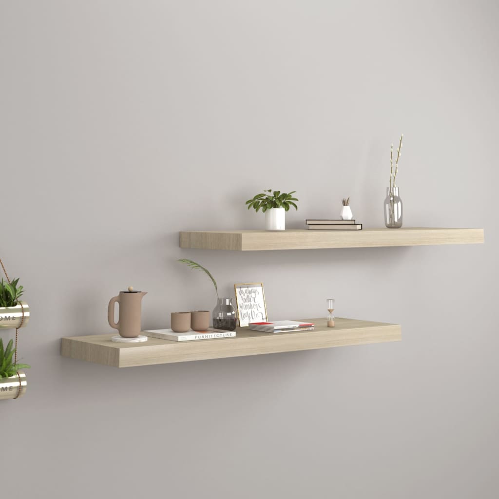 vidaXL Floating Wall Shelves 2 pcs Oak 31.5''x9.3''x1.5'' MDF