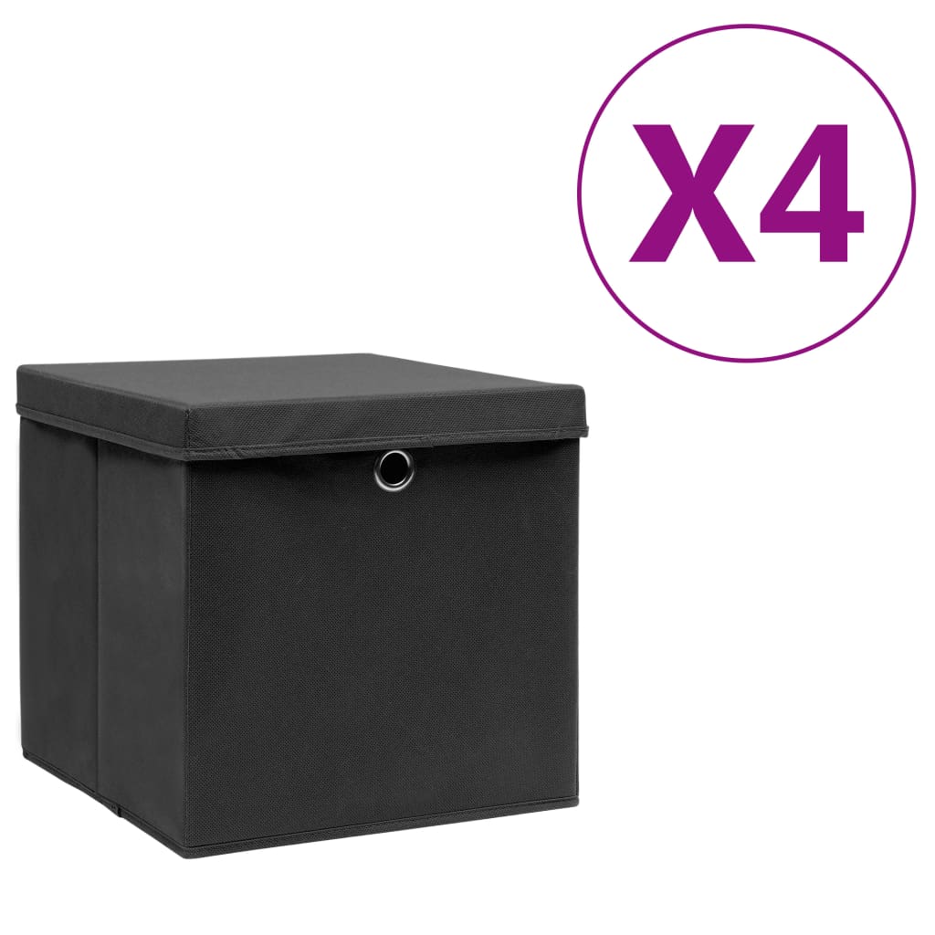 vidaXL Storage Boxes with Covers 4 pcs 11x11x11 Black