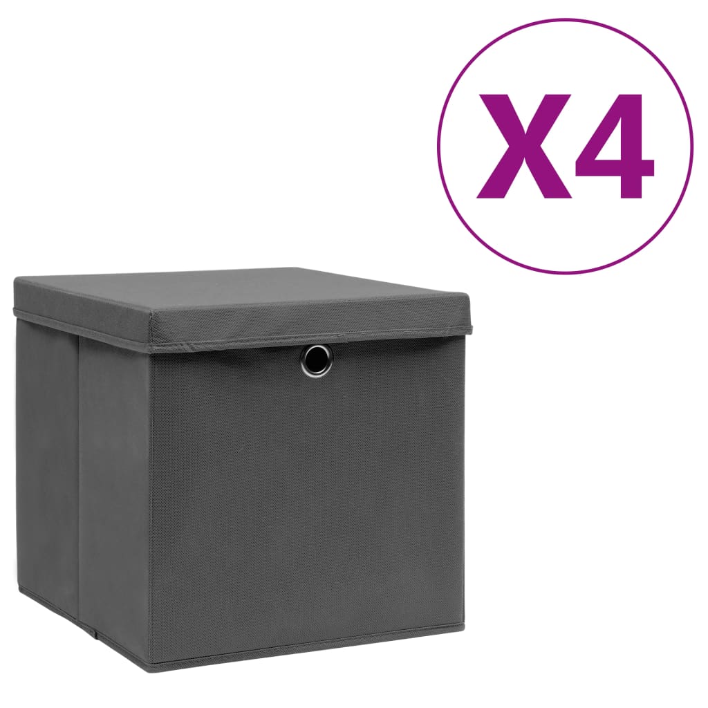vidaXL Storage Boxes with Covers 4 pcs 11x11x11 Gray