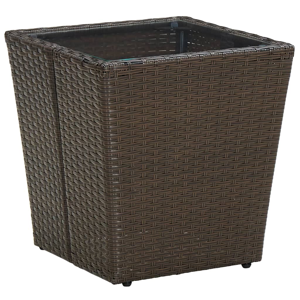 vidaXL Tea Table Brown 16.3x16.3x17.3 Poly Rattan and Tempered Glass