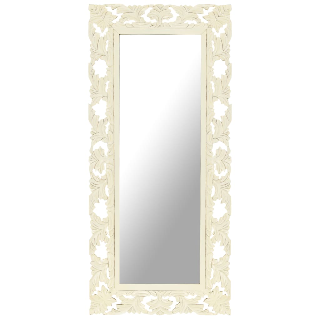 Vidaxl Hand Carved Mirror White 43.3&quot;X19.7&quot; Solid Mango Wood