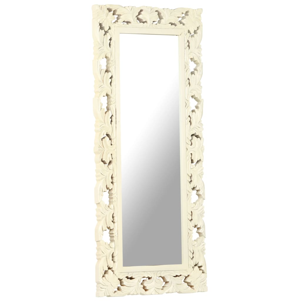 Vidaxl Hand Carved Mirror White 43.3"X19.7" Solid Mango Wood