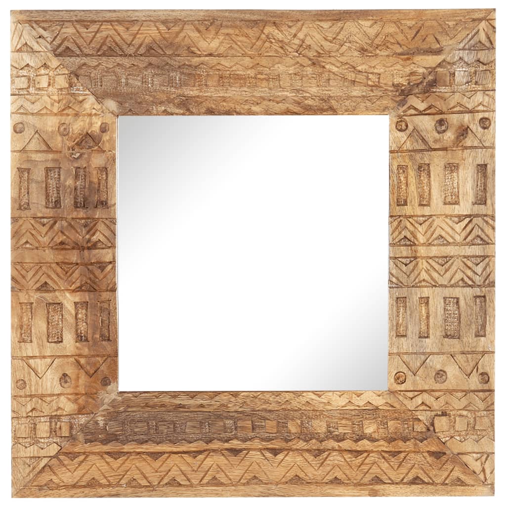 Vidaxl Hand-Carved Solid Mango Wood Mirror - 19.7&quot;X19.7&quot;X4.3&quot; - Durable Tropical Hardwood, Square Shape, No Assembly Required, Brown, Wall-Mounted, Bohemian Style