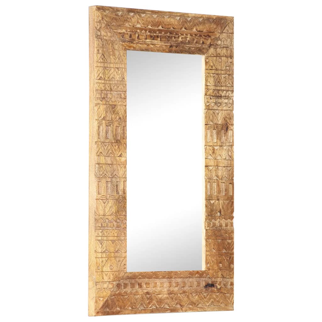 Vidaxl Solid Mango Wood Hand-Carved Mirror Home Indoor Dressing Room Living Room Wall-Mounted Wooden Wall Hall Makeup Mirror Decoration 31.5&quot;