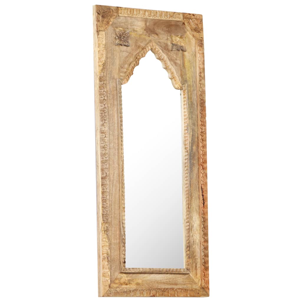 Vidaxl Solid Mango Wood Wall-Mounted Mirror - Rectangular Frame, Artisan Hand-Carved, Unique Decorative Piece For Living Room/Bedroom/Hallway, 19.7&quot;X43.3&quot;
