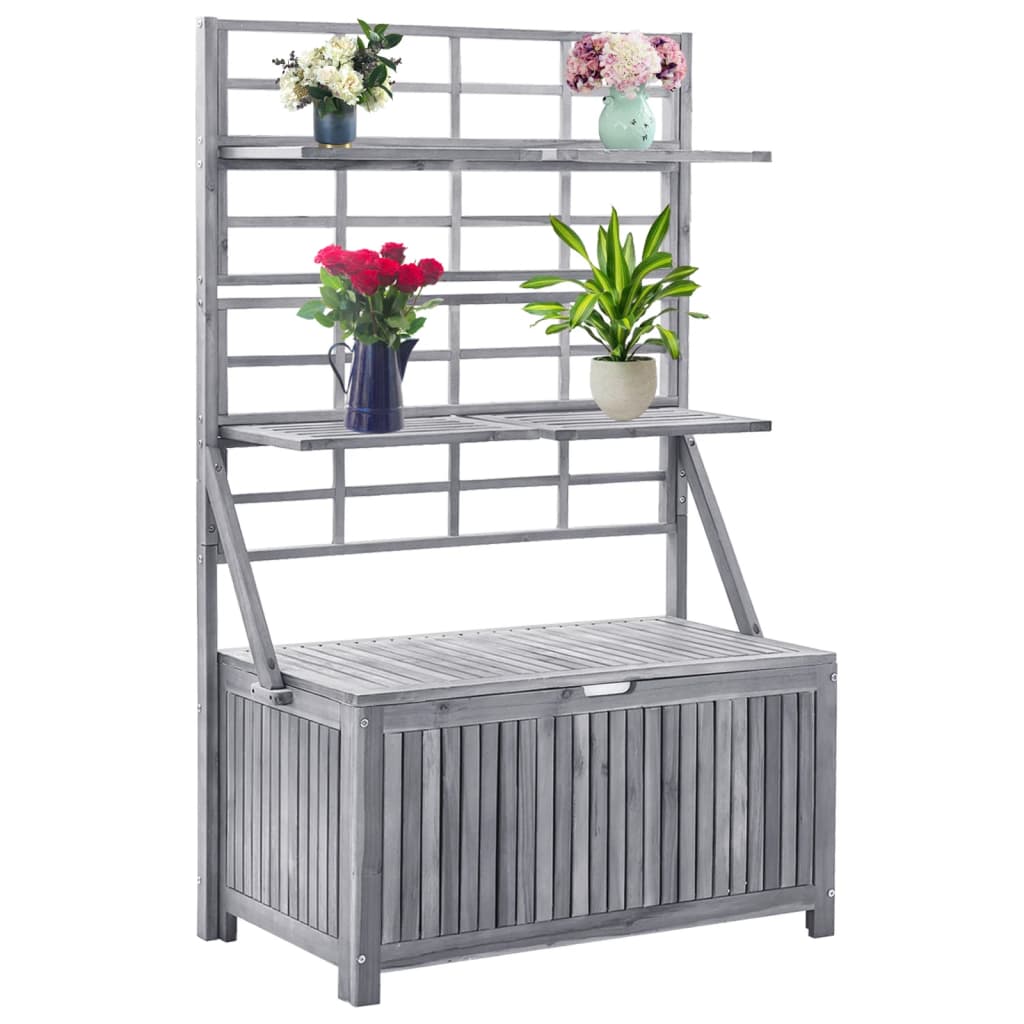 vidaXL Storage Box with Trellis Gray 39x21.7x63 Solid Acacia Wood