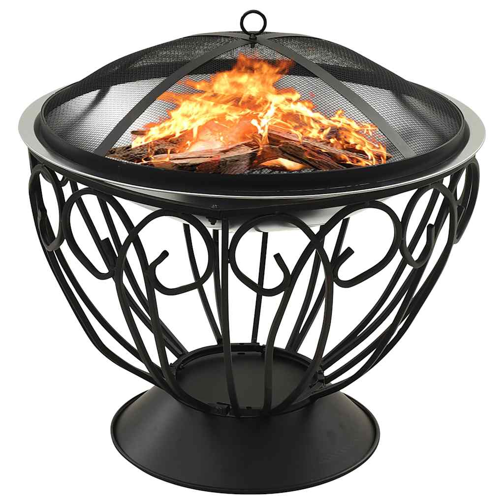 vidaXL 2-in-1 Fire Pit and BBQ with Poker 23.2''x23.2''x23.6'' Stainless Steel