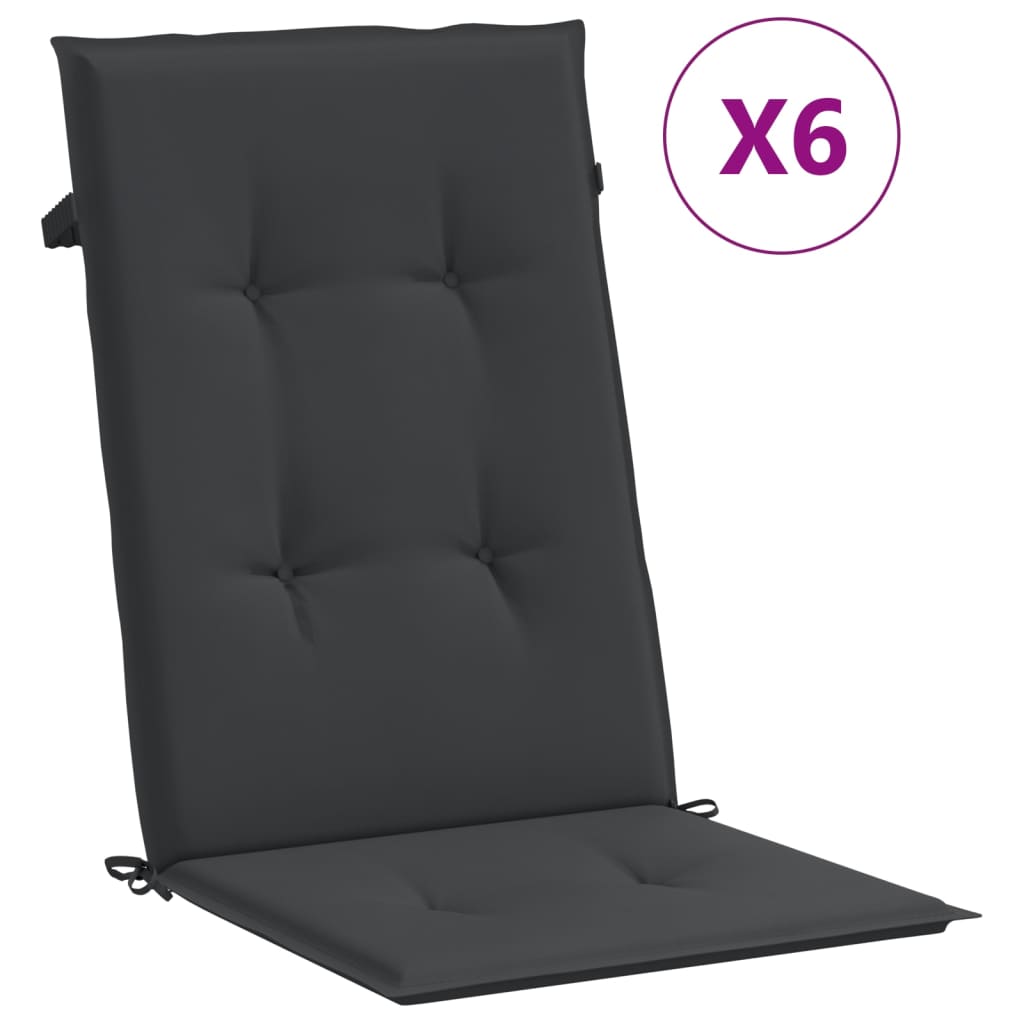 vidaXL Garden Chair Cushions 6 pcs Black 47.2x19.7x1.2