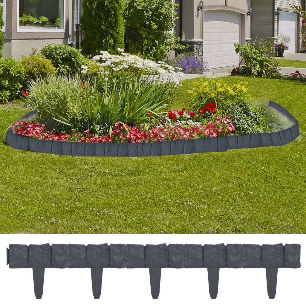 vidaXL Lawn Fence Stone Look 41 pcs Plastic 393.7