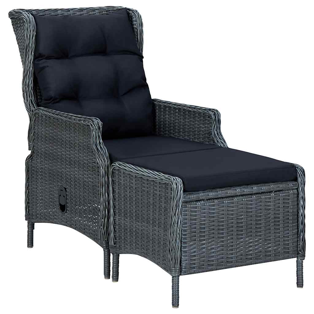 vidaXL Reclining Patio Chair with Footstool Poly Rattan Dark Gray