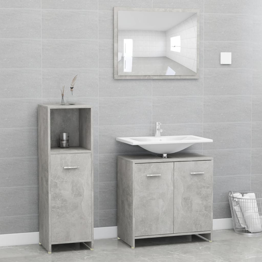 vidaXL 3 Piece Bathroom Furniture Set Concrete Gray Engineered Wood