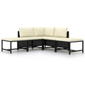 vidaXL 5 Piece Patio Sofa Set with Cushions Black Poly Rattan