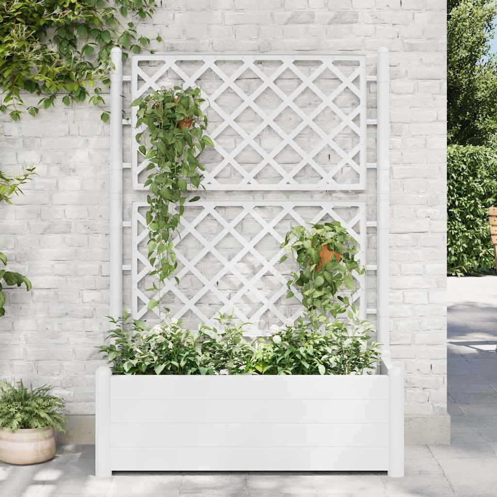 vidaXL Garden Planter with Trellis 39.4x16.9x55.9 PP White