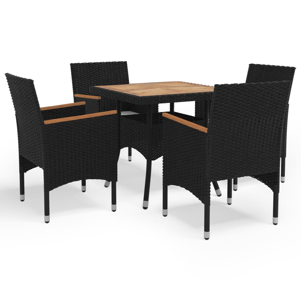 vidaXL 5 Piece Patio Dining Set Black Poly Rattan and Acacia Wood