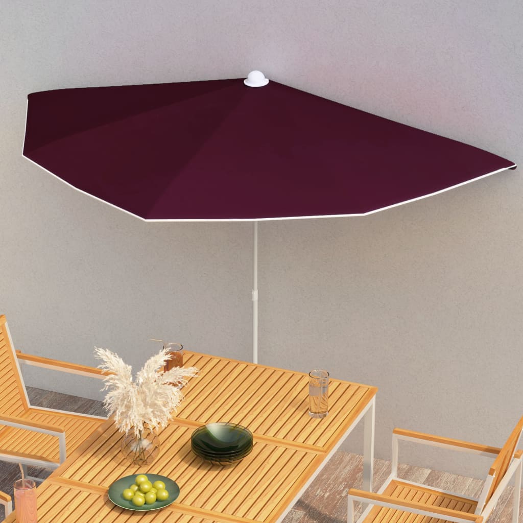 vidaXL Garden Half Parasol with Pole 70.9x35.4 Bordeaux Red