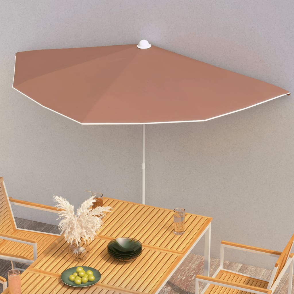 vidaXL Garden Half Parasol with Pole 70.9x35.4 Terracotta