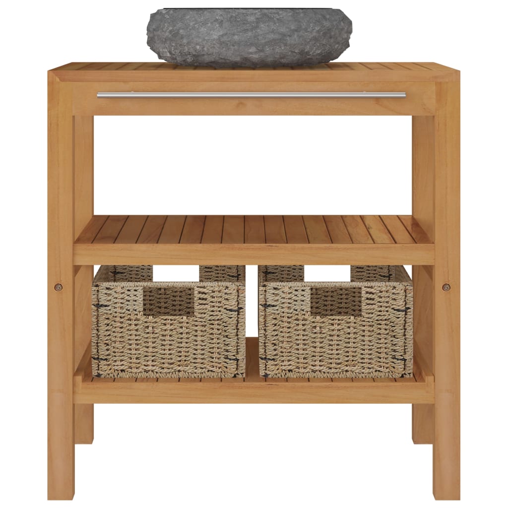 Vidaxl Solid Wood Teak Bathroom Vanity Cabinet With Sink Home Indoor Washroom Wooden Vanity Sink Cabinet Wash Basin Furniture Marble Black