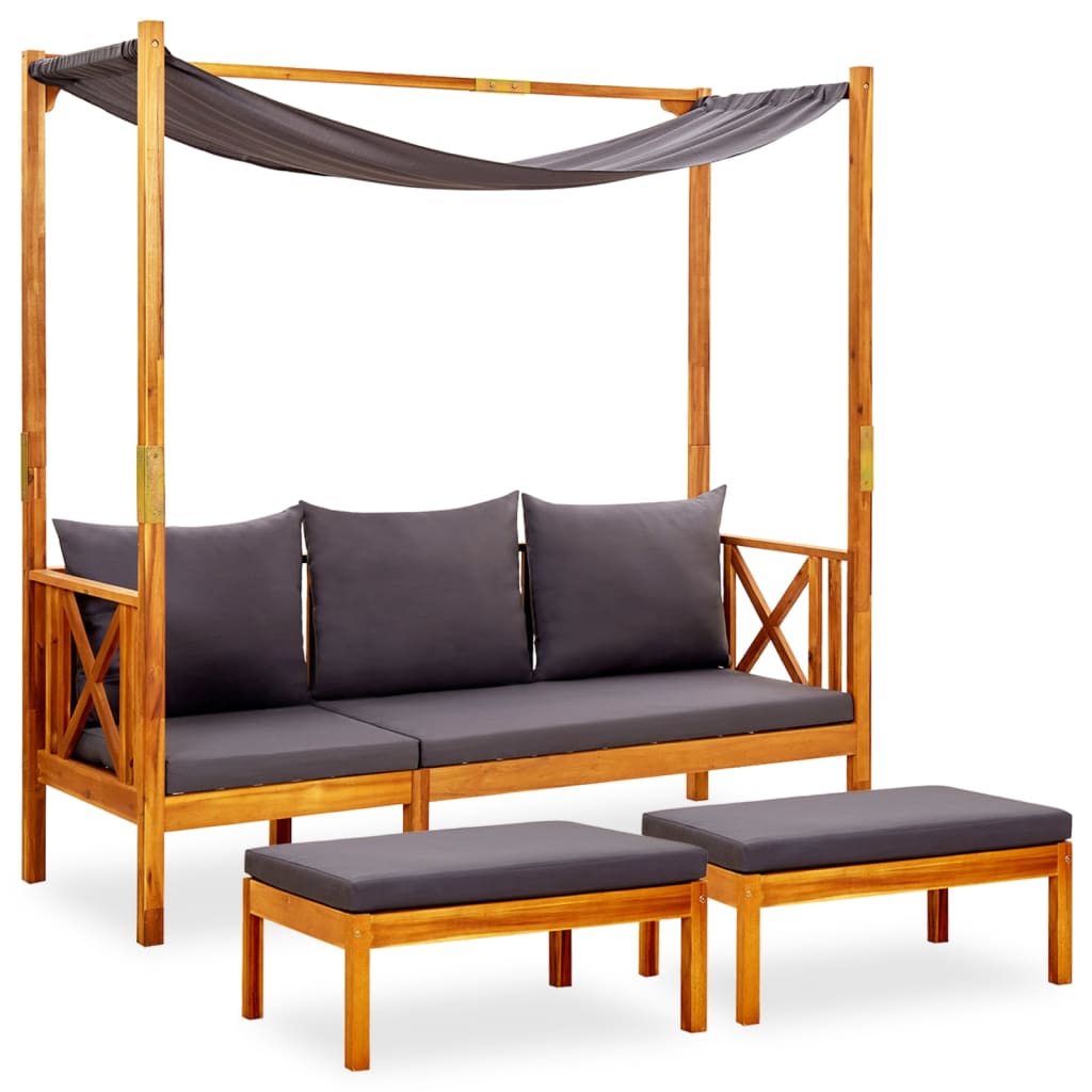 vidaXL Patio Bench with Canopy and Footrests Solid Acacia Wood