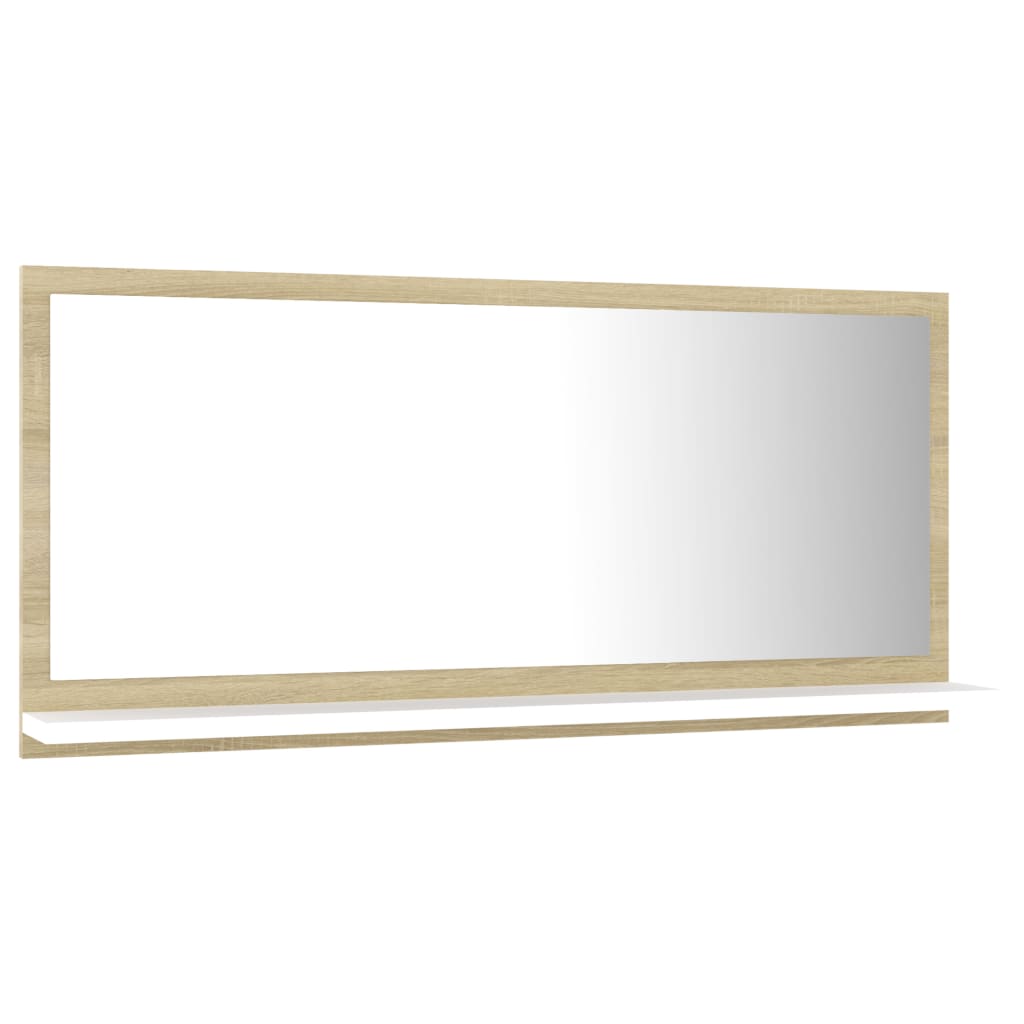 Vidaxl Engineered Wood And Acrylic Bathroom Mirror With Shelf Storage, 31.5&quot;X4.1&quot;X14.6&quot;, White And Sonoma Oak, Modern Style