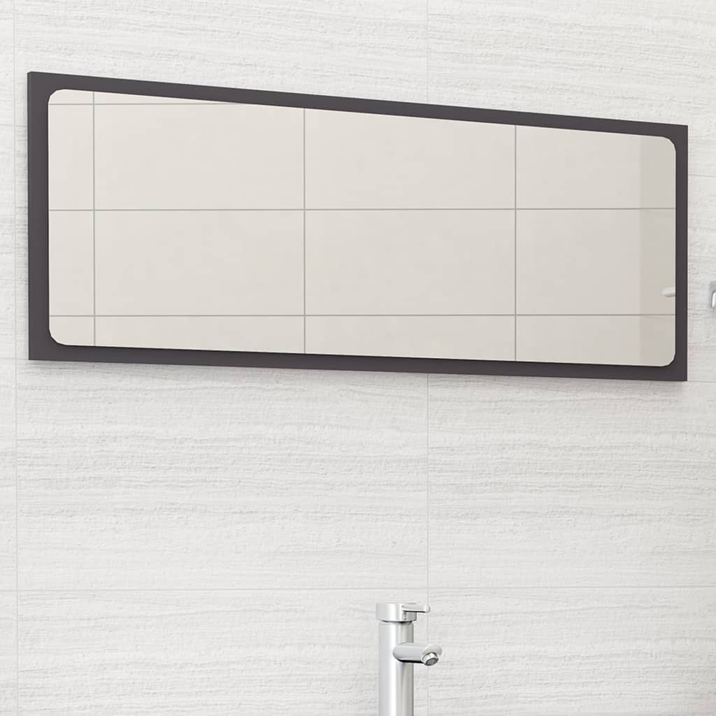 Vidaxl Modern Bathroom Mirror, Wall Mounted, Gray, Engineered Wood, Acrylic, 39.4"X0.6"X14.6"