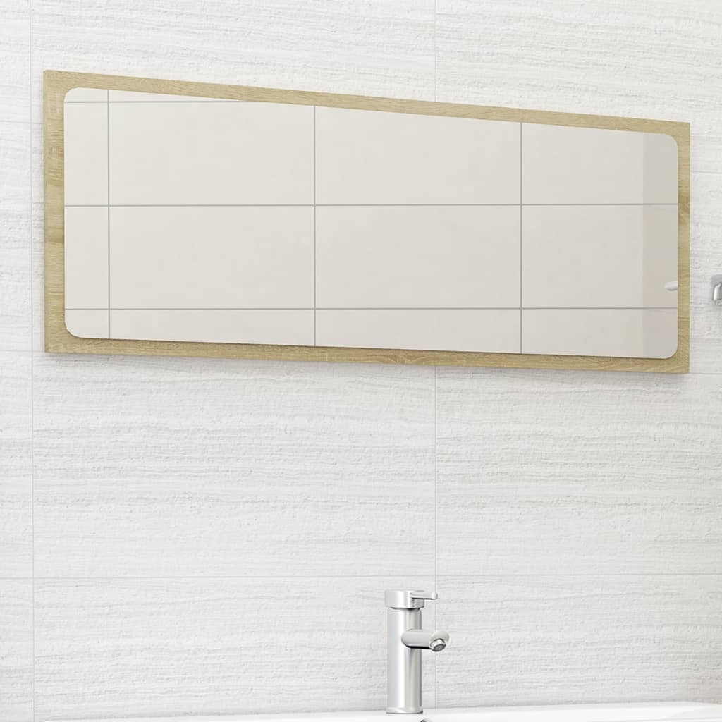Vidaxl Bathroom Mirror In Modern Style, Sonoma Oak, Engineered Wood And Acrylic, Size 39.4"X0.6"X14.6", Sturdy And Easy-To-Clean With Assembly Required