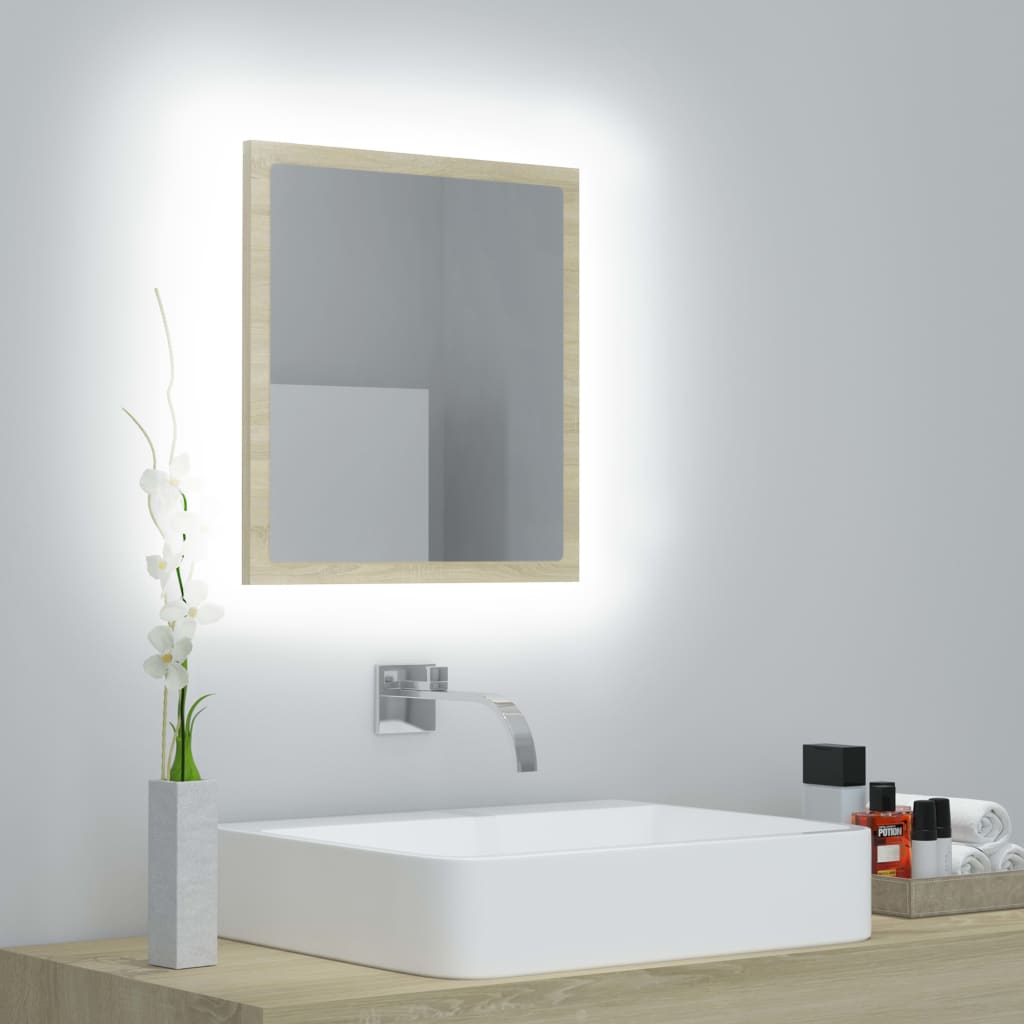 Vidaxl Led Bathroom Mirror Vanity Unit Washroom Wall Furniture Interior Hallway Bedroom Laundry Room Dressing 15.7&quot; Sonoma Oak Acrylic