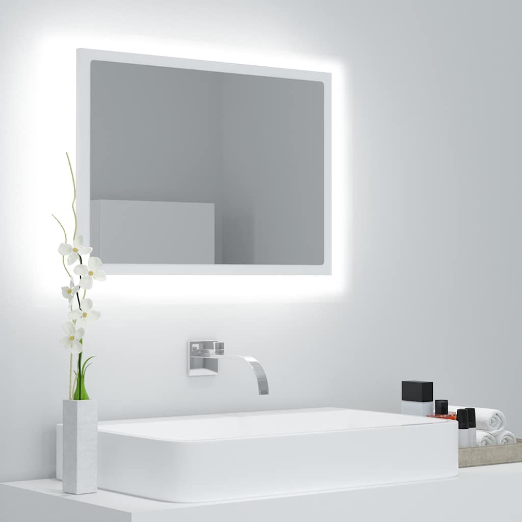 Vidaxl Led Bathroom Mirror 23.6&quot; - White Acrylic, Engineered Wood With Rgb Light, Wall-Mounted Vanity For Bathrooms, Can Be Hung Vertically Or Horizontally