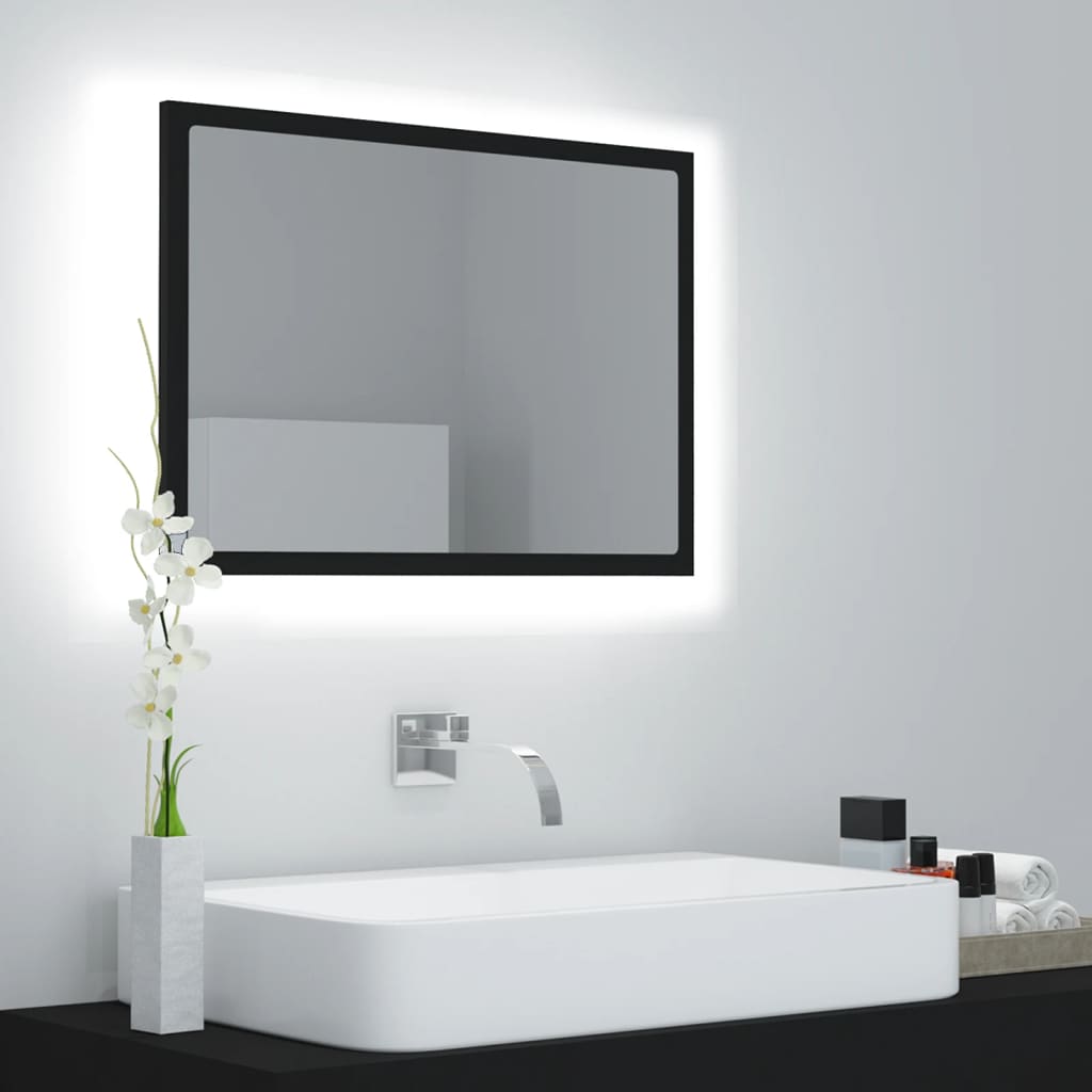 Vidaxl Led Bathroom Mirror Home Vanity Unit Washroom Wall Furniture Interior Hallway Bedroom Laundry Room Dressing 23.6&quot; Black Acrylic