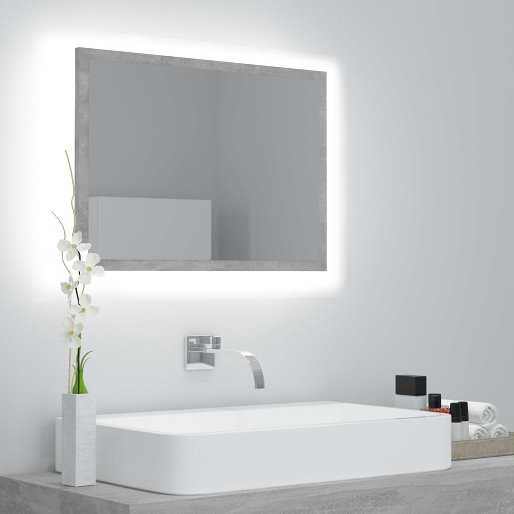 Vidaxl Led Bathroom Mirror Vanity Unit Washroom Wall Furniture Interior Hallway Bedroom Laundry Room Dressing 23.6&quot; Concrete Gray Acrylic