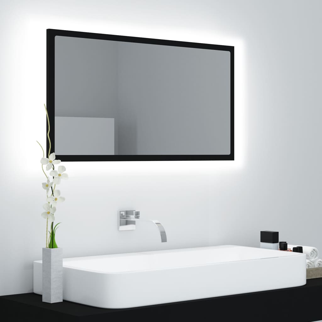 vidaXL LED Bathroom Mirror Black 31.5x3.3x14.6 Engineered Wood