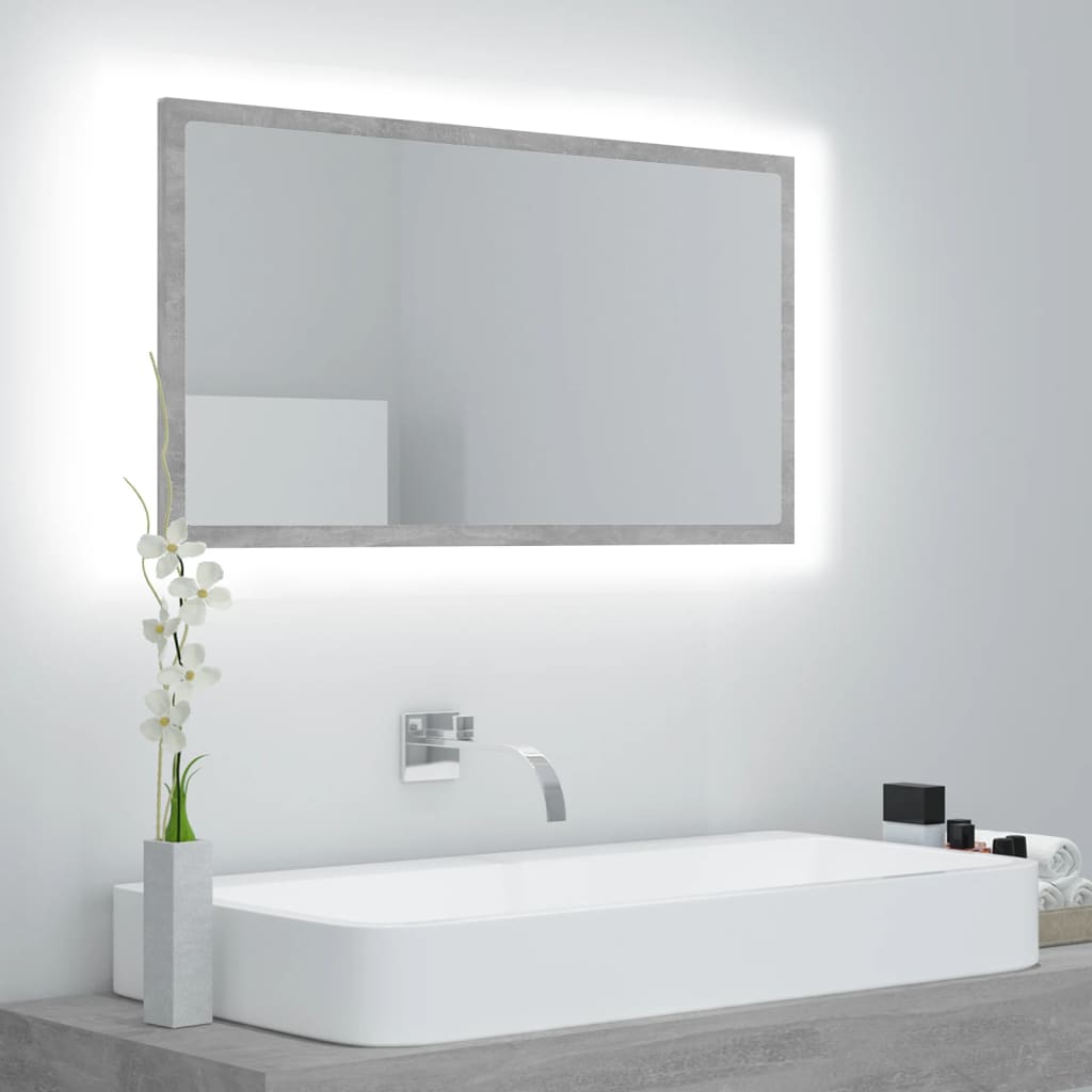 Vidaxl Led Bathroom Mirror Home Indoor Washroom Decorative Storage Vanity Unit Furniture Wall Mirror Features An Rgb Light Concrete Gray Acrylic