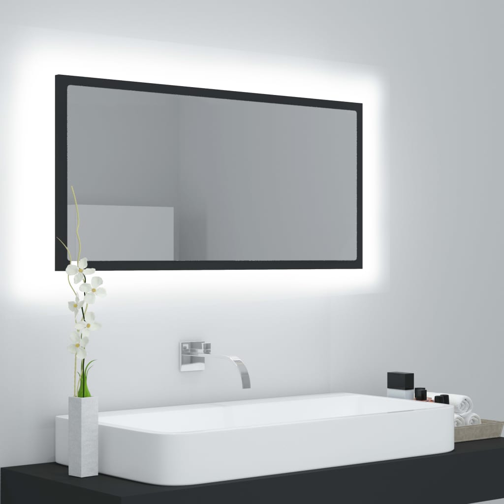 Vidaxl Led Bathroom Mirror Vanity Unit Washroom Wall Furniture Interior Hallway Bedroom Laundry Room Dressing Home 35.4&quot; Gray Acrylic