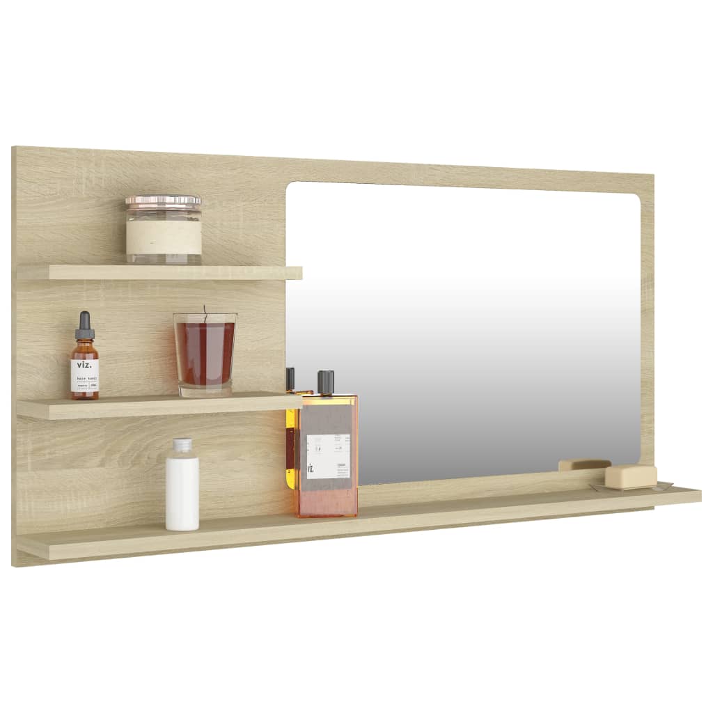 Vidaxl Bathroom Mirror With Shelves - Stylish Sonoma Oak - Durable Engineered Wood And Acrylic Construction - Contemporary Design - Suitable For Modern Bathrooms