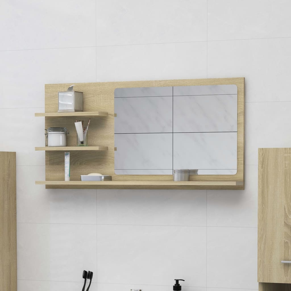 Vidaxl Bathroom Mirror With Shelves - Stylish Sonoma Oak - Durable Engineered Wood And Acrylic Construction - Contemporary Design - Suitable For Modern Bathrooms