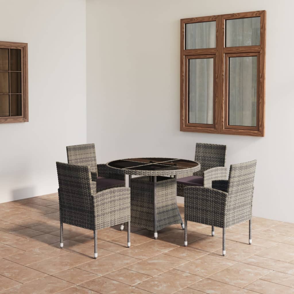vidaXL 5 Piece Patio Dining Set Poly Rattan Anthracite & Gray